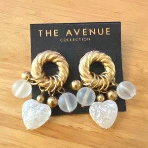 The Avenue Collection Round Goldtone Dangle Earrings Frosted Hearts and Balls